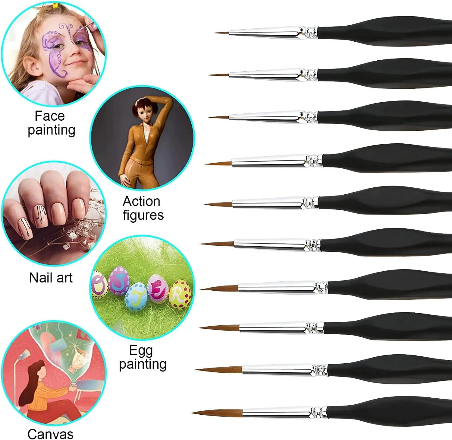 10 PCS Miniature Paint Brushes Kit Fine Detail Micro Professional Tiny Set Oil, Face, Acrylic, Nail, Line Drawing, Scale Model