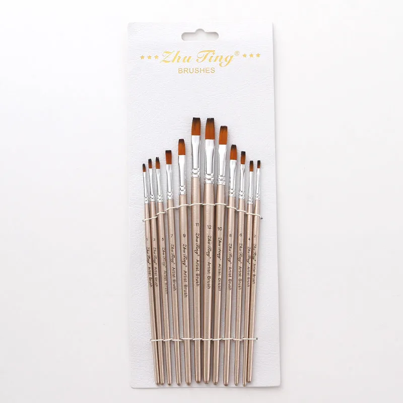 12 PCs Nylon Hair Brush Rose Gold Watercolor Brush Acrylic Brush