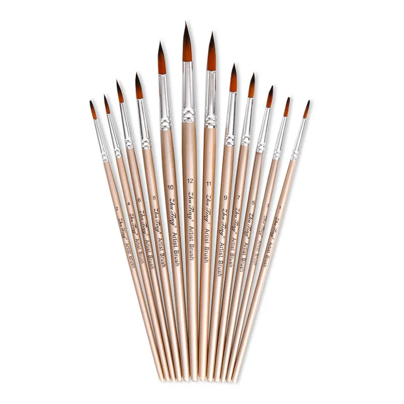 12 PCs Nylon Hair Brush Rose Gold Watercolor Brush Acrylic Brush