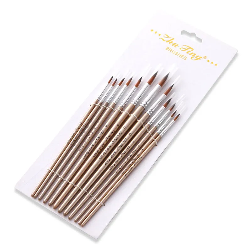 12 PCs Nylon Hair Brush Rose Gold Watercolor Brush Acrylic Brush