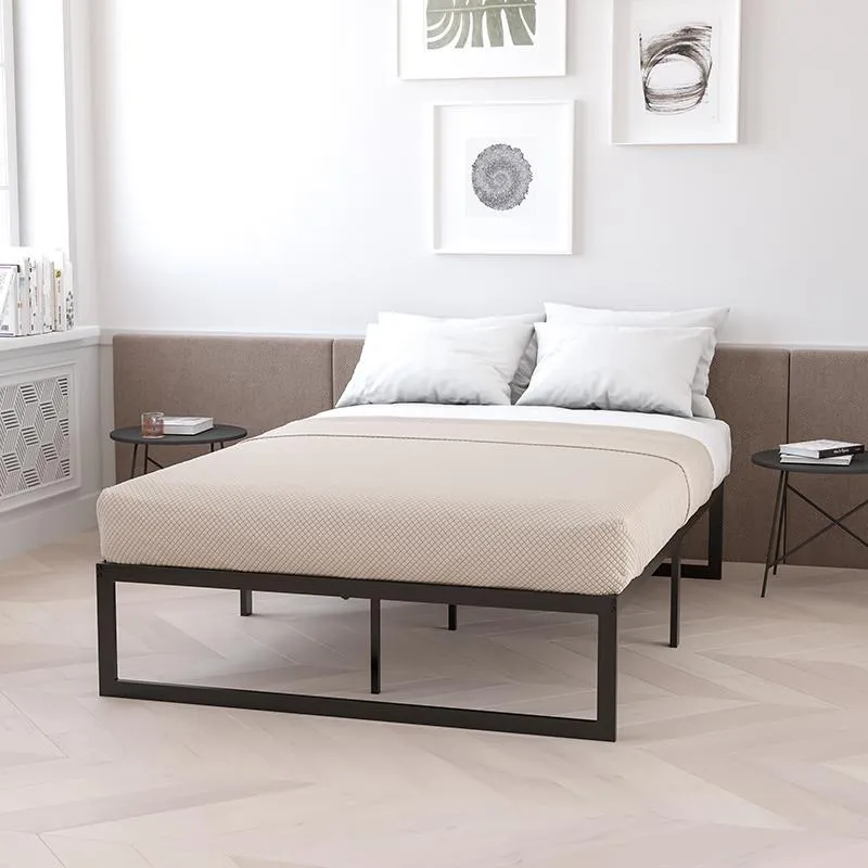 14 Inch Metal Platform Bed Frame With 10 Inch Pocket Spring Mattress In A Box (No Box Spring Required) - Queen By Flash Furniture