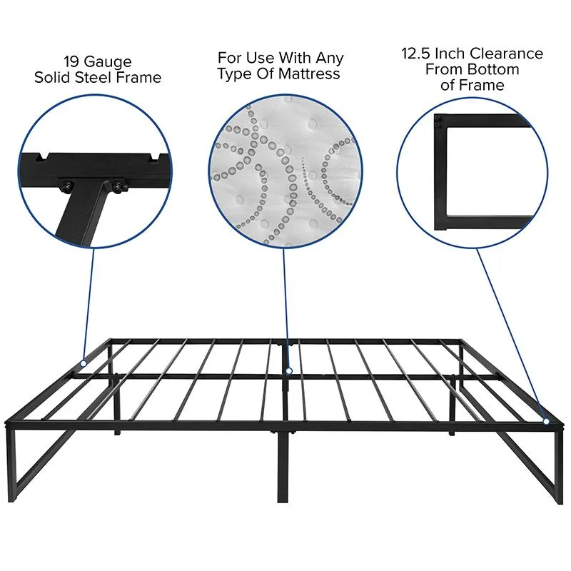 14 Inch Metal Platform Bed Frame With 10 Inch Pocket Spring Mattress In A Box (No Box Spring Required) - Queen By Flash Furniture