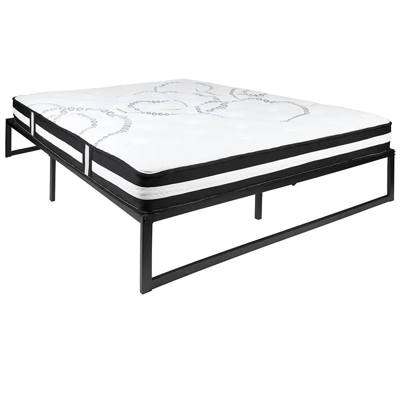 14 Inch Metal Platform Bed Frame With 12 Inch Pocket Spring Mattress In A Box (No Box Spring Required) - Queen By Flash Furniture