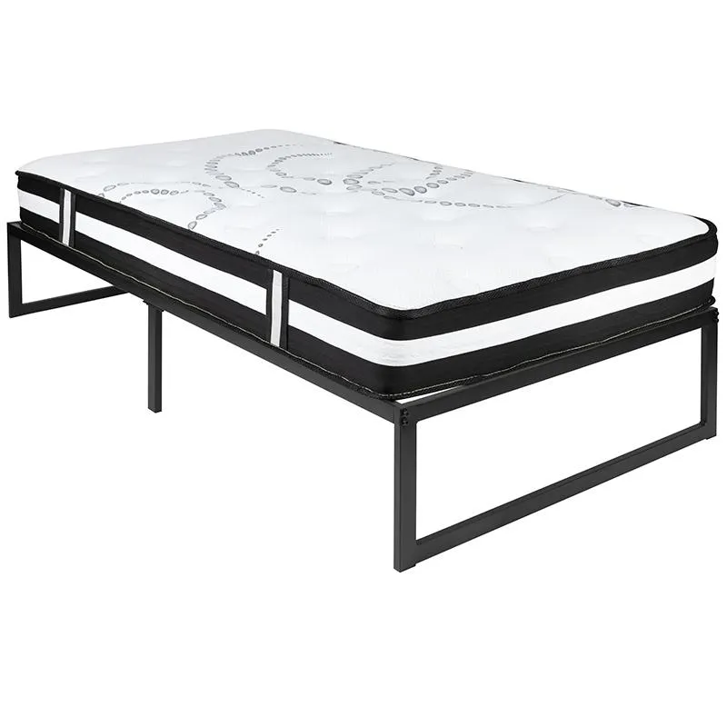 14 Inch Metal Platform Bed Frame With 12 Inch Pocket Spring Mattress In A Box (No Box Spring Required) - Twin By Flash Furniture