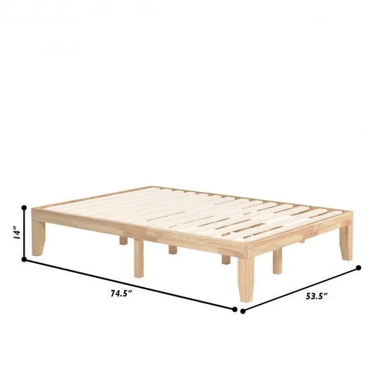 14" Full Size Wood Platform Bed Frame with Wood Slat Support-Natural