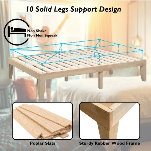 14" Full Size Wood Platform Bed Frame with Wood Slat Support-Natural