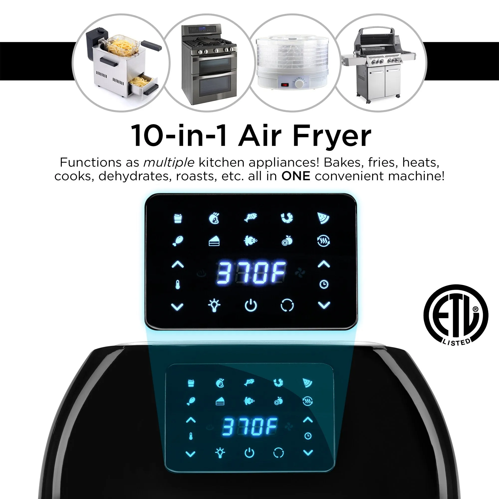 16.9qt 1800W 10-in-1 XXXL Air Fryer Countertop Oven, Rotisserie, Dehydrator