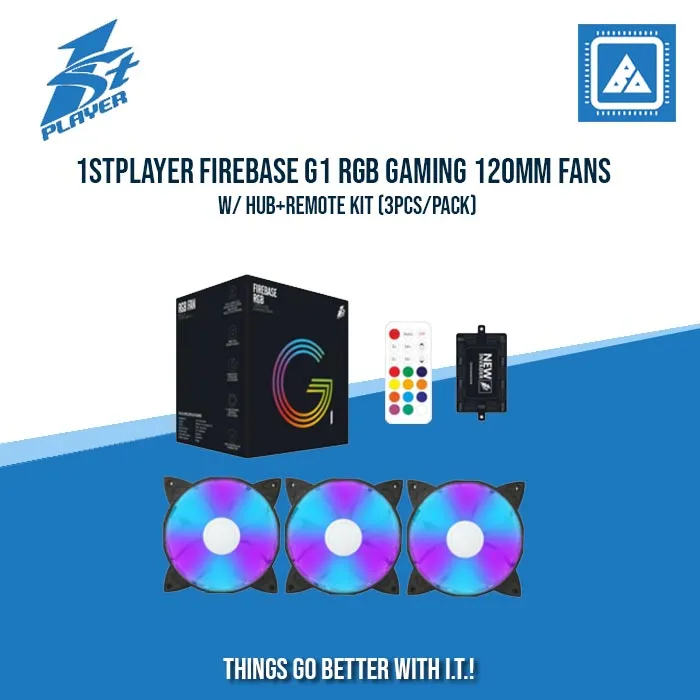 1STPLAYER FIREBASE G1 RGB GAMING 120MM FANS W/ HUB REMOTE KIT (3PCS/PACK)