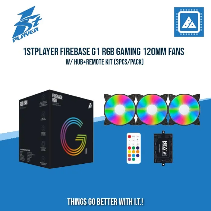 1STPLAYER FIREBASE G1 RGB GAMING 120MM FANS W/ HUB REMOTE KIT (3PCS/PACK)