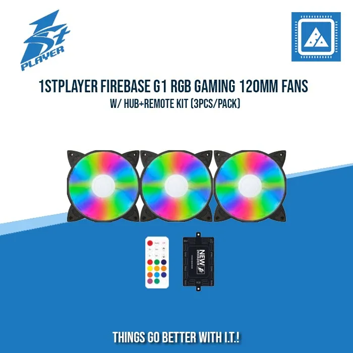 1STPLAYER FIREBASE G1 RGB GAMING 120MM FANS W/ HUB REMOTE KIT (3PCS/PACK)