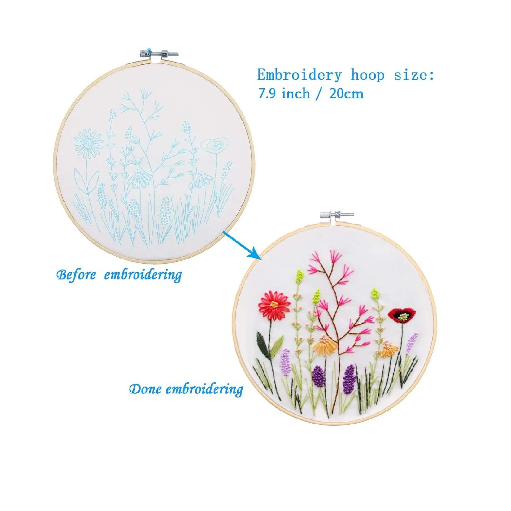 2 Pack Embroidery Starter Kits With Pattern | Kissbuty Full Range Of Printed Embroidery Kit Including Patterned Embroidery Cloth