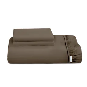 3 Piece Fitted Sheet Set Super Soft Khaki Single Size 120x200 25cm with 2 Pillow Case