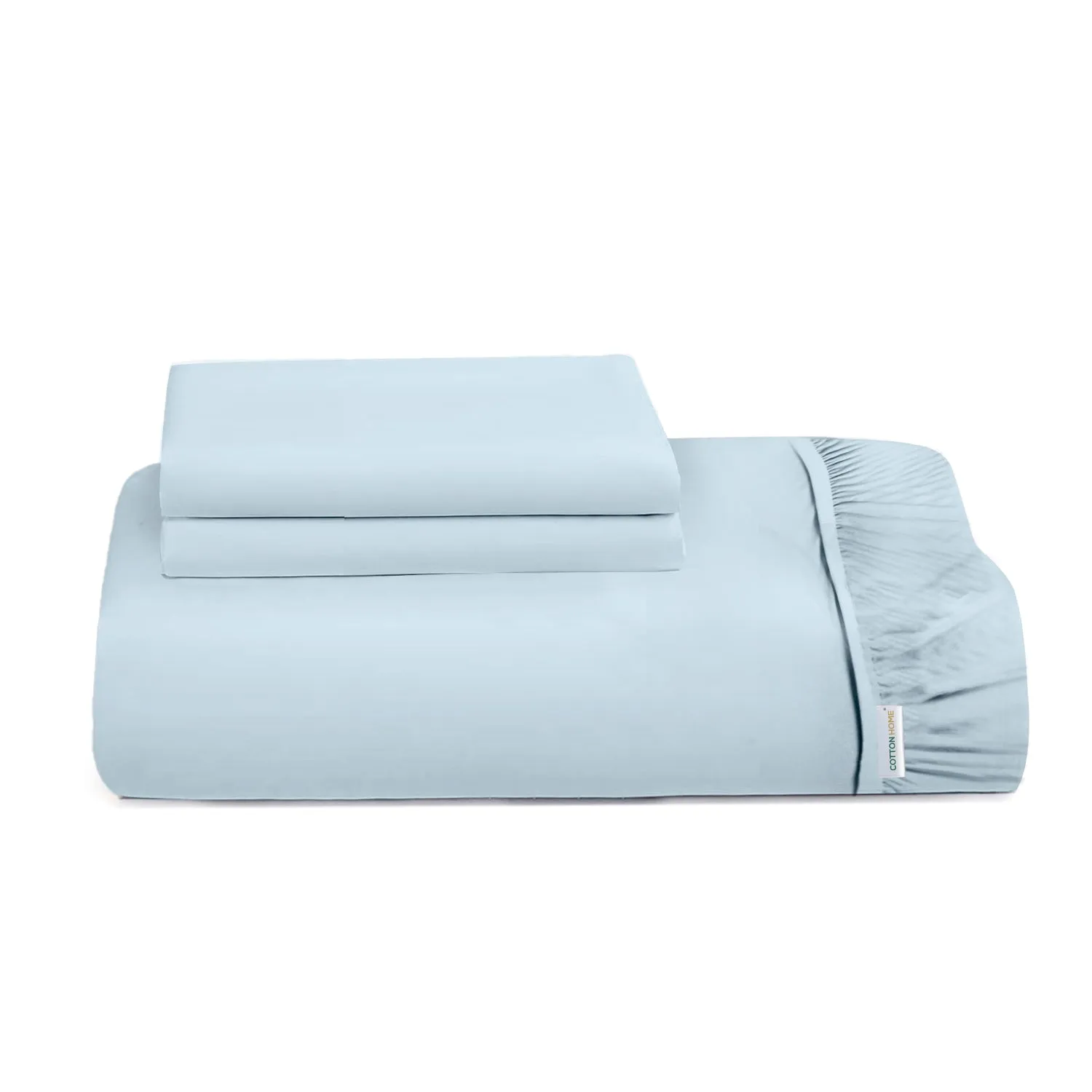 3 Piece Fitted Sheet Set Super Soft Sky Blue King Size 180x200 30cm with 2 Pillow Case