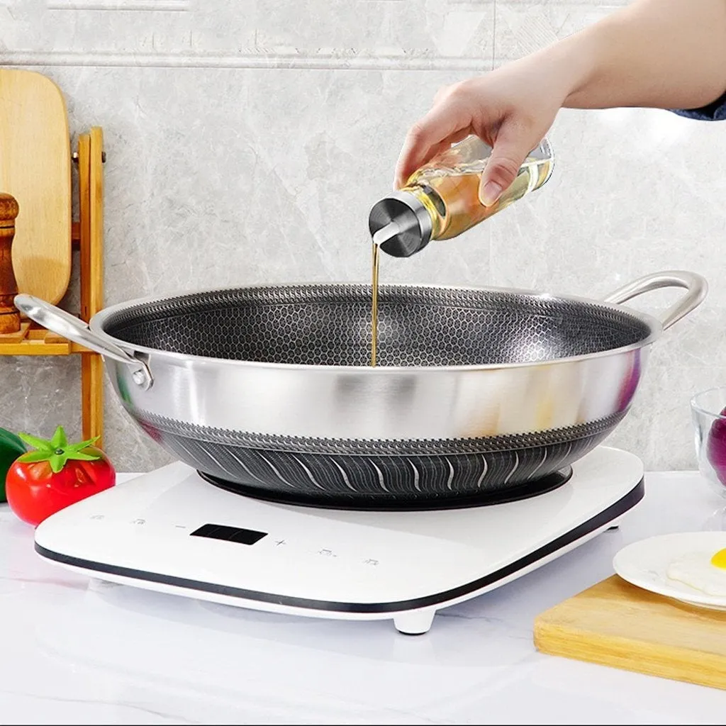 316 Stainless Steel 34cm Non-Stick Stir Fry Cooking Kitchen Wok Pan Honeycomb Double Sided