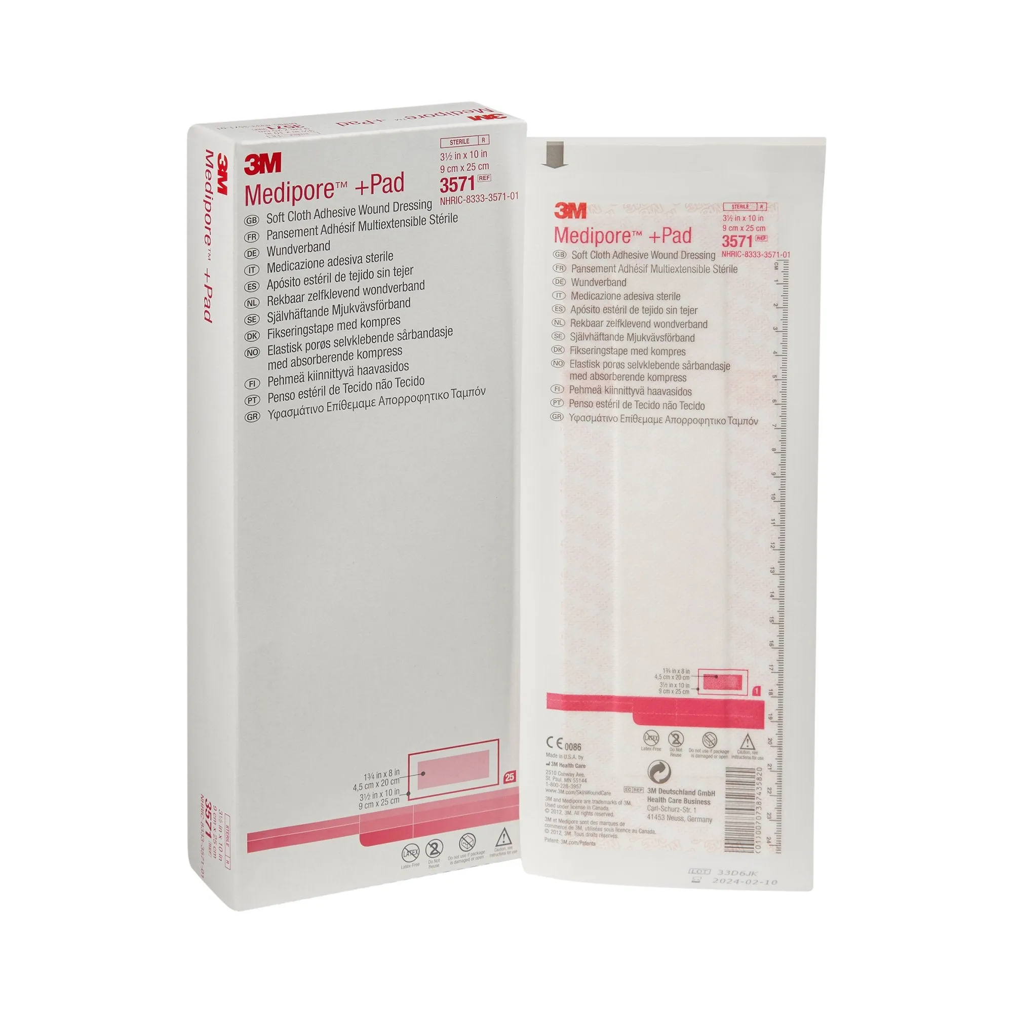 3M™ Medipore™   Pad Soft Cloth Adhesive Dressing, 3½ x 10 Inch, 1 Case of 100