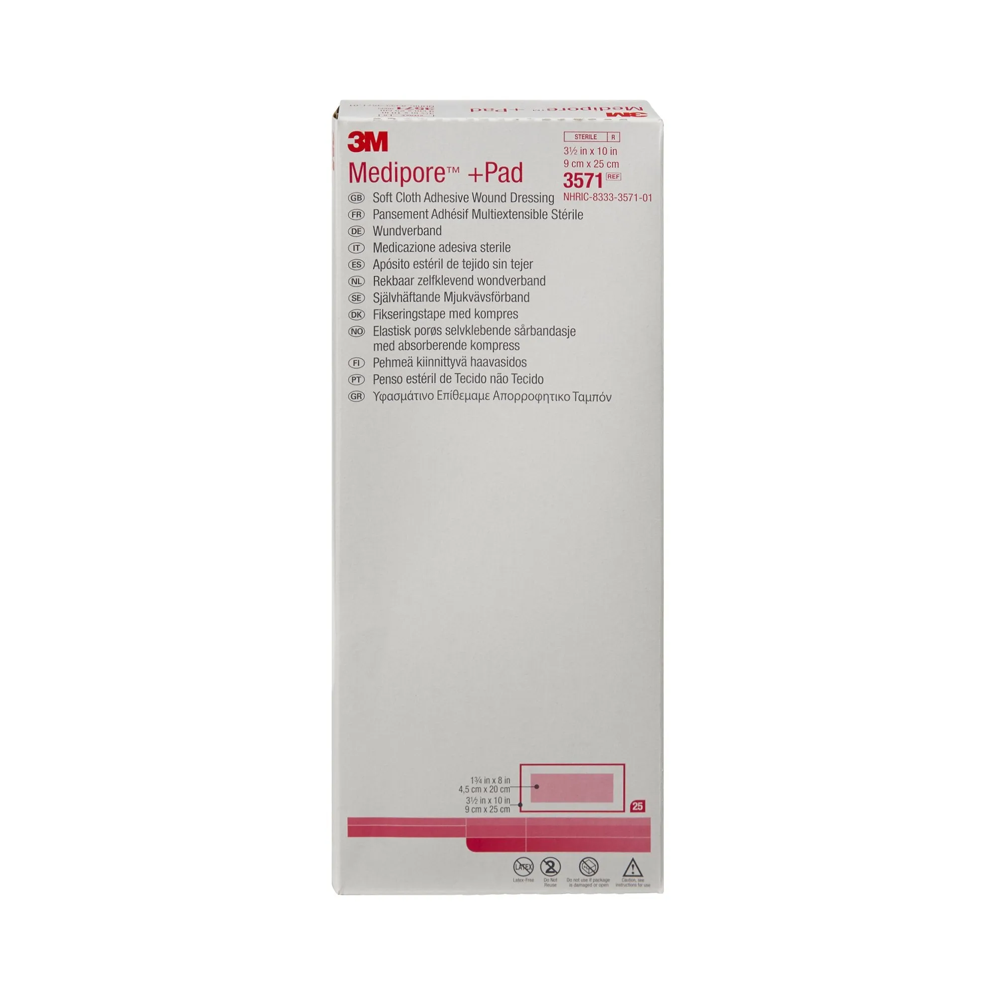 3M™ Medipore™   Pad Soft Cloth Adhesive Dressing, 3½ x 10 Inch, 1 Case of 100