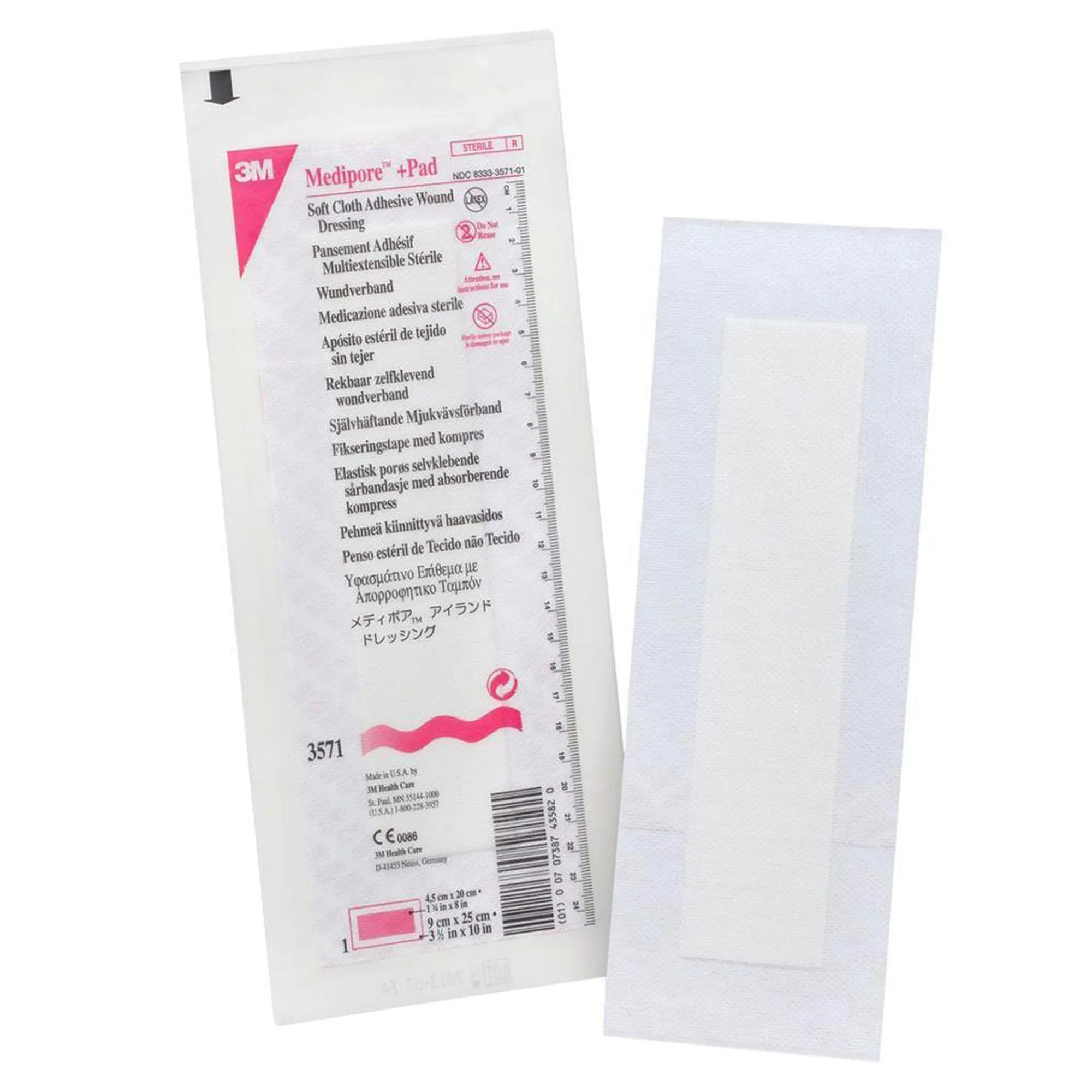 3M™ Medipore™   Pad Soft Cloth Adhesive Dressing, 3½ x 10 Inch, 1 Each