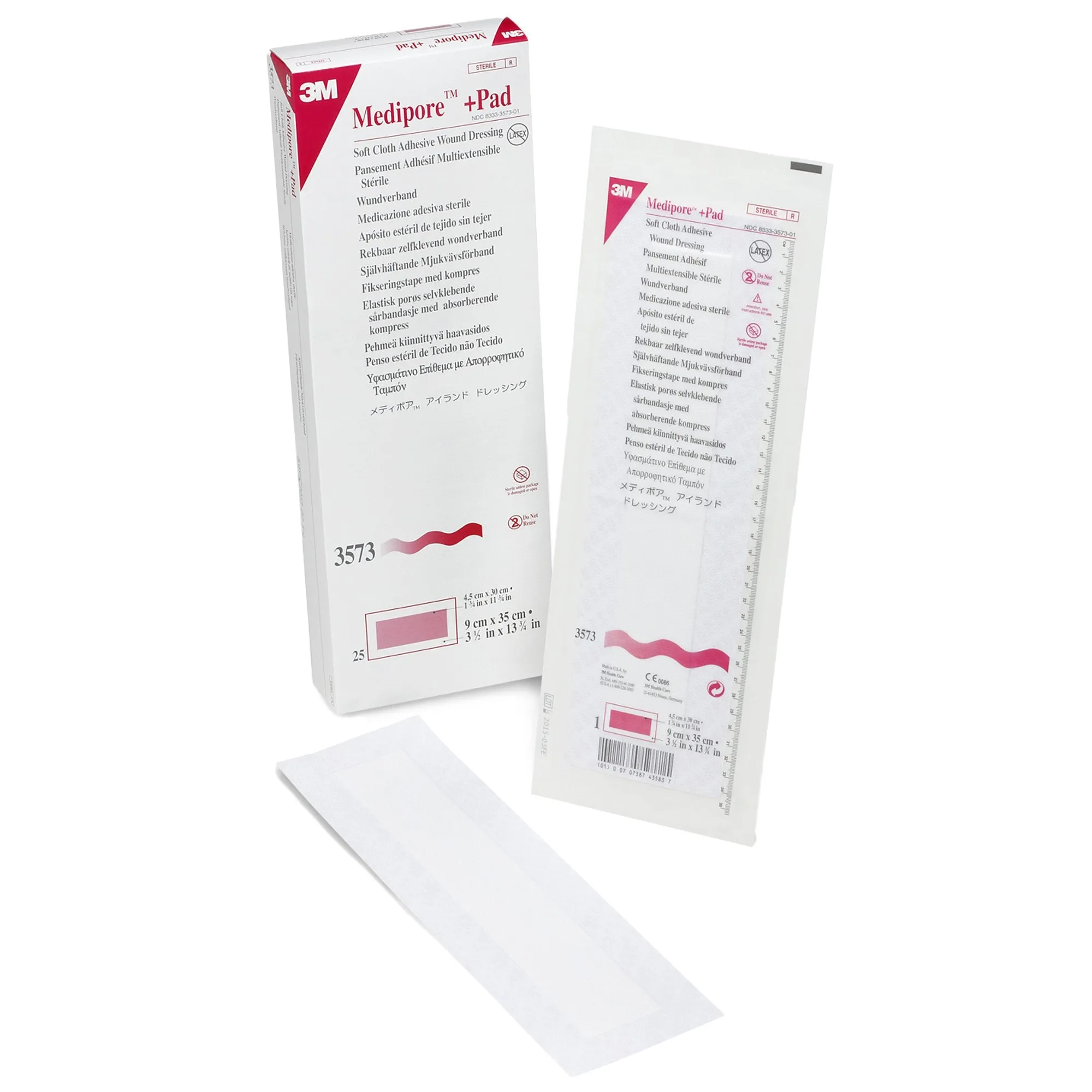 3M™ Medipore™   Pad Soft Cloth Adhesive Dressing, 3½ x 13¾ Inch, 1 Case of 100