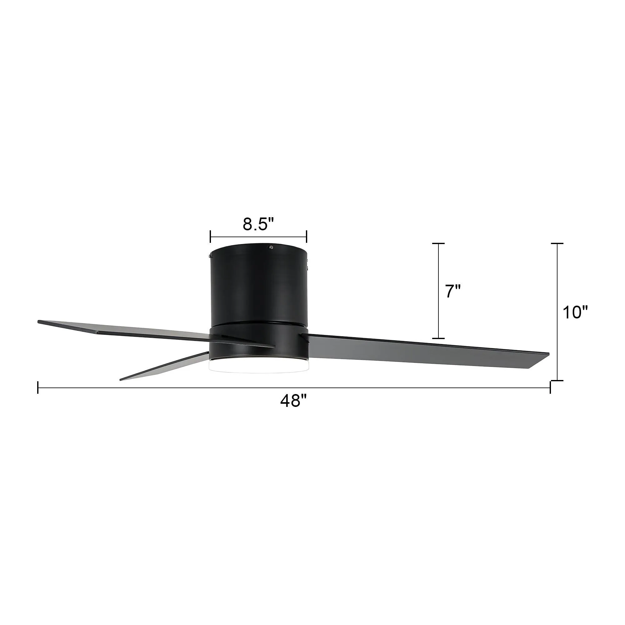 48" Flush Mount Ceiling Fan 3 Blades with LED Lighting and Remote Control