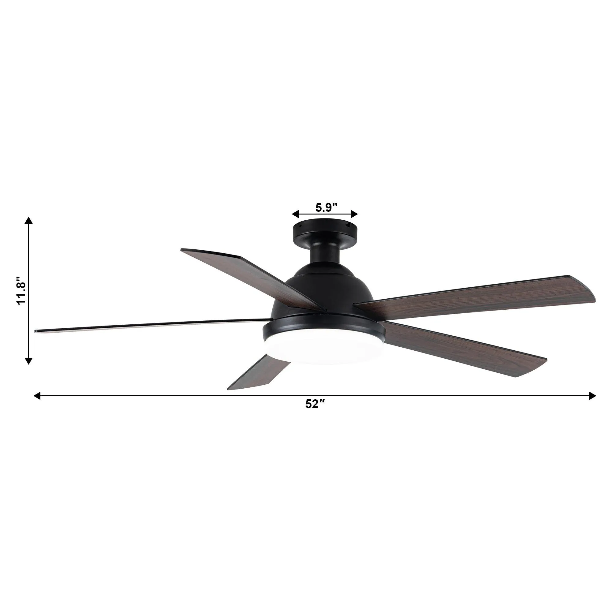 52" Vaczon Ceiling Fan with LED Light and Remote Control