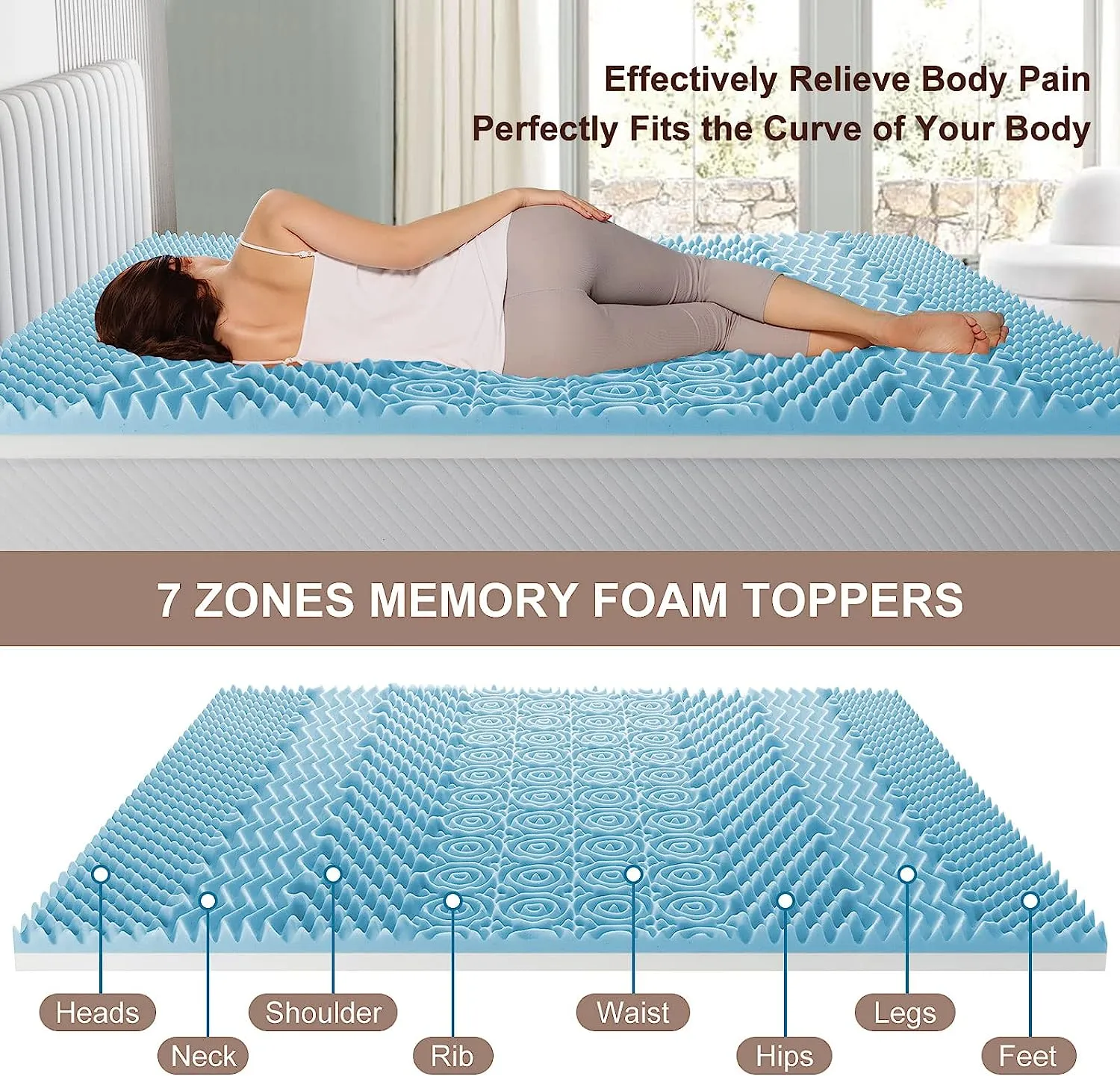 7 Zone Memory Foam Topper Mattress Toppers Cool Gel Pad Mat Medium Firm 8cm Thick 90cm x 190cm