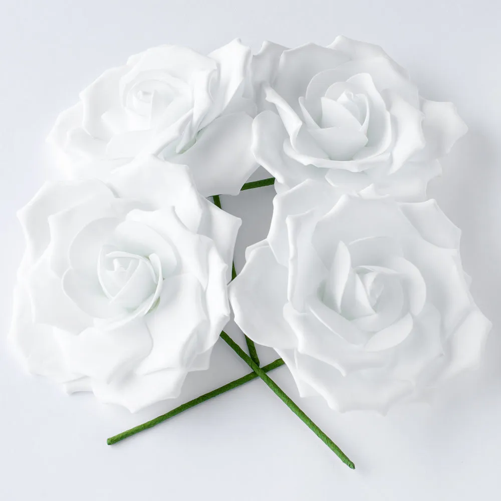 8-Inch White Rose Foam Flower Backdrop Wall Decor, 3D Premade (4-PACK)  for Weddings, Photo Shoots, Birthday Parties and more