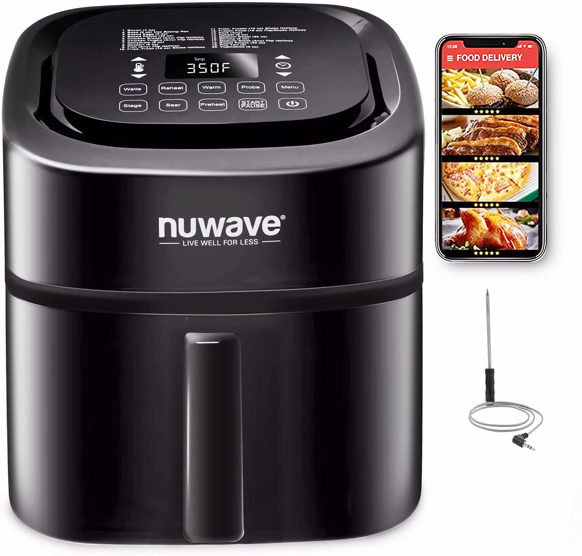 8-Qt Air Fryer, Powerful 1800W, Easy-to-Read Cool White Display, 50°-400°F Temp Controls, 100 Pre-Programmed Presets &amp; 50 Memory Slots