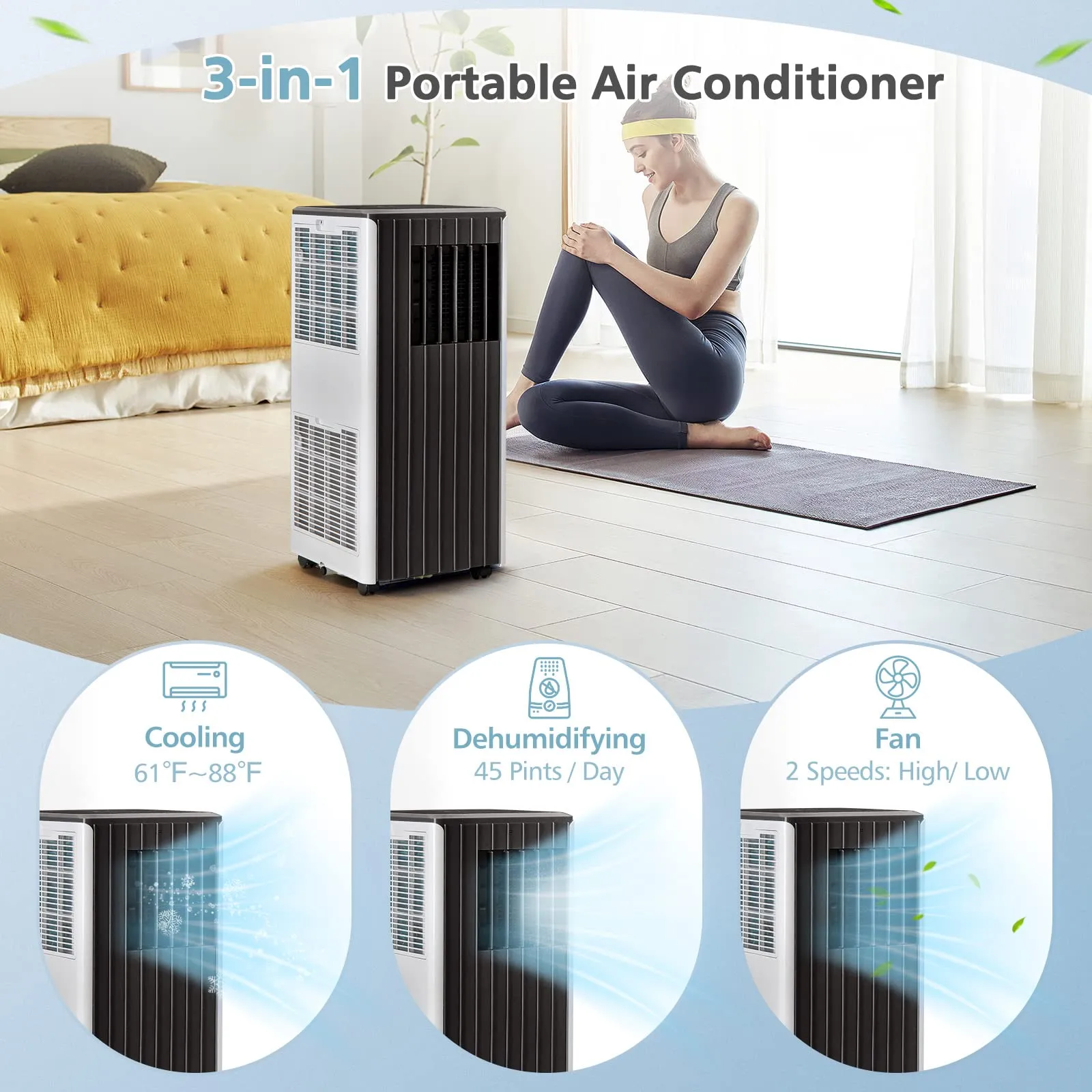 8000 BTU Portable Air Conditioner, 3-in-1 AC Cooling Unit with Remote Control, Dehumidifier & 24H Timer