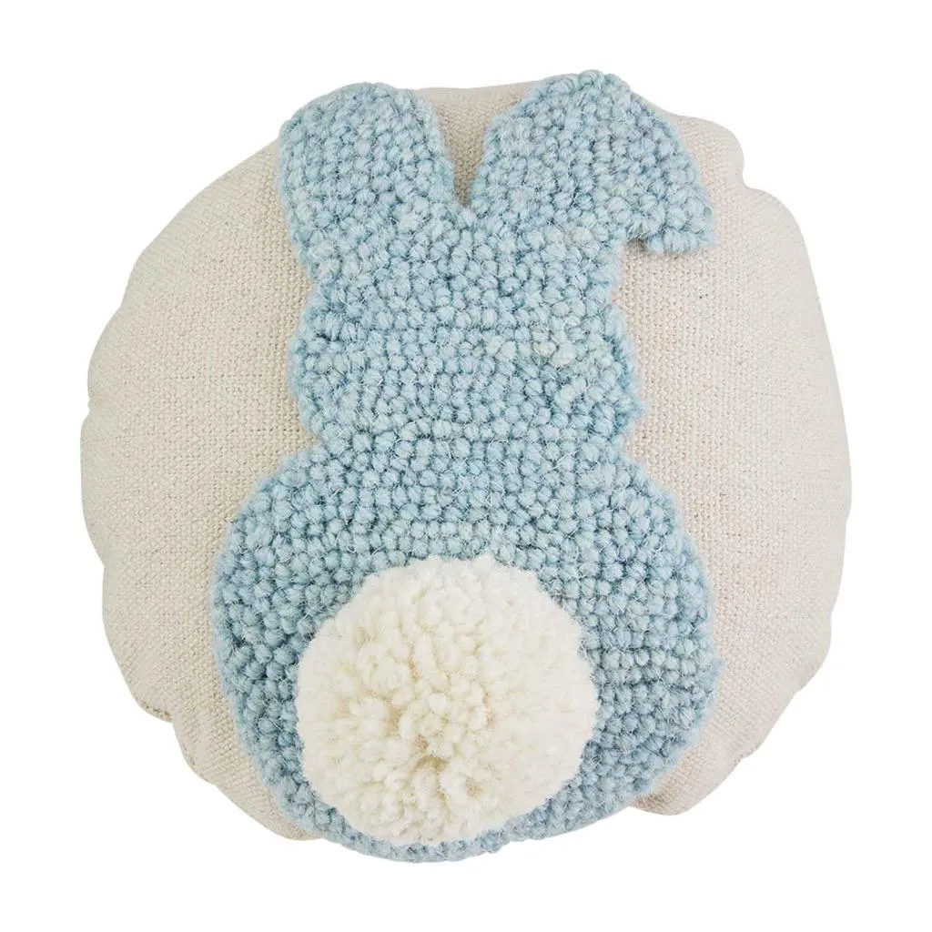 8" Round Mini Blue Easter Bunny Hooked Wool Style Decor Throw Pillow Accent