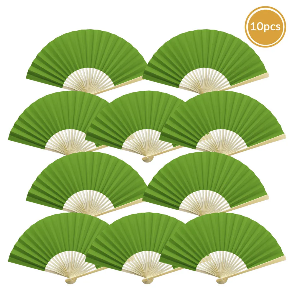 9" Grass Greenery Paper Hand Fans for Weddings, Premium Paper Stock (10 Pack)