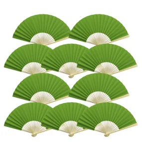 9" Grass Greenery Paper Hand Fans for Weddings, Premium Paper Stock (10 Pack)