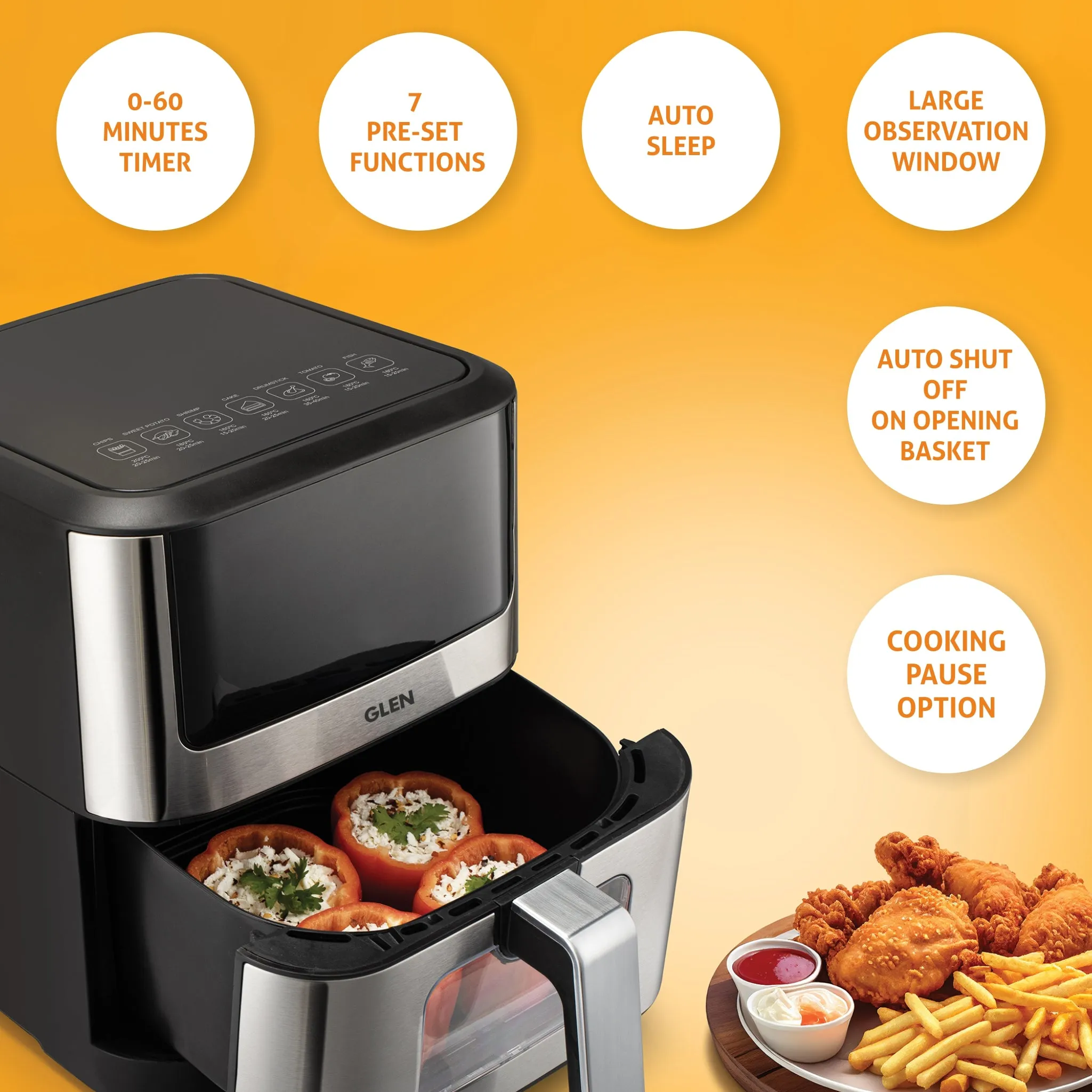 Air Fryer, 6.0 Litre Digital Controls, 7 Pre Set Menu Timer, Temperature Control, 1500W -Black & Silver (3043 DSS)