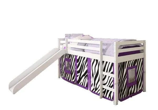 Alexis Kids Loft Bed with Slide and Purple Zebra Tent