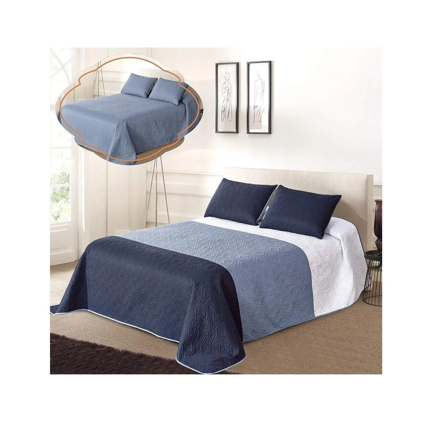 All American Collection New 3pc Solid Three Color Combination Reversible Bedspread Set