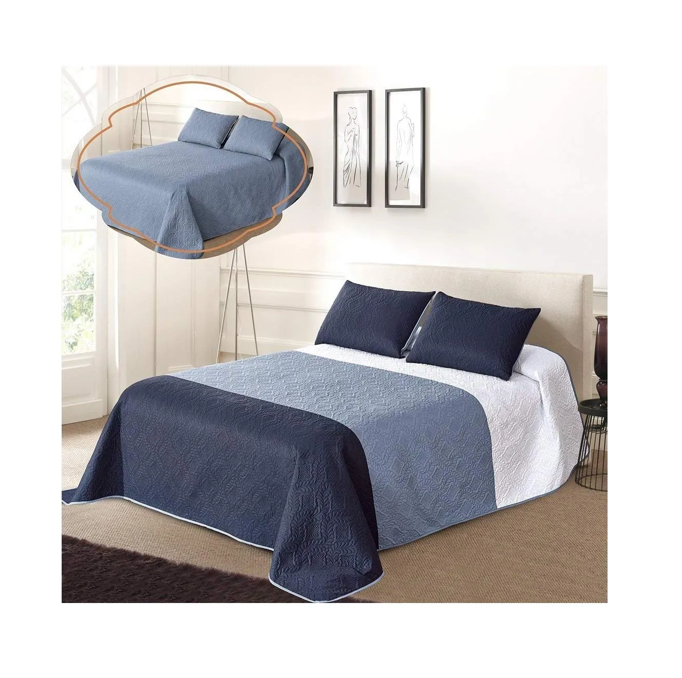 All American Collection New 3pc Solid Three Color Combination Reversible Bedspread Set