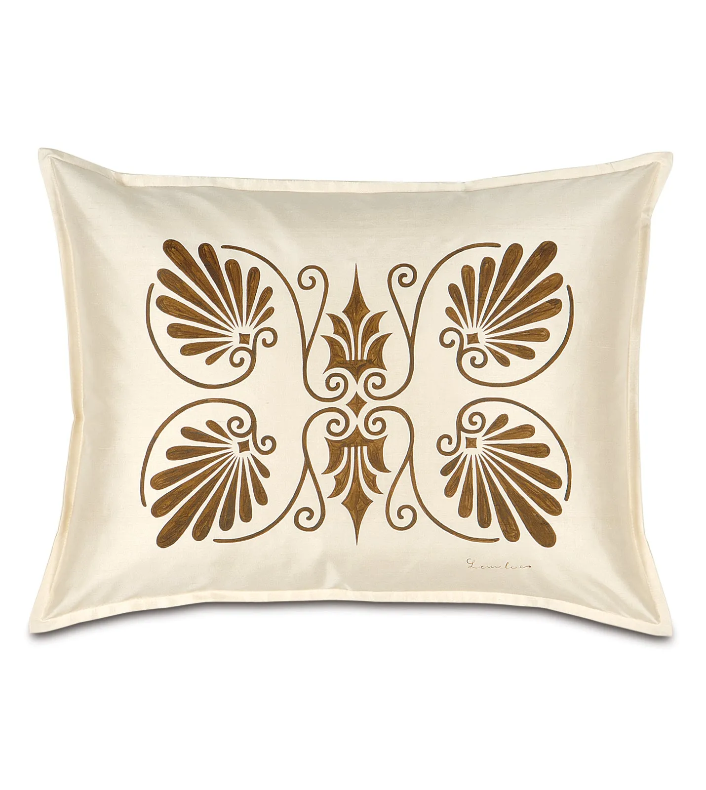 Anthemion Hand-Painted Ivory Silk Standard Sham 20x27