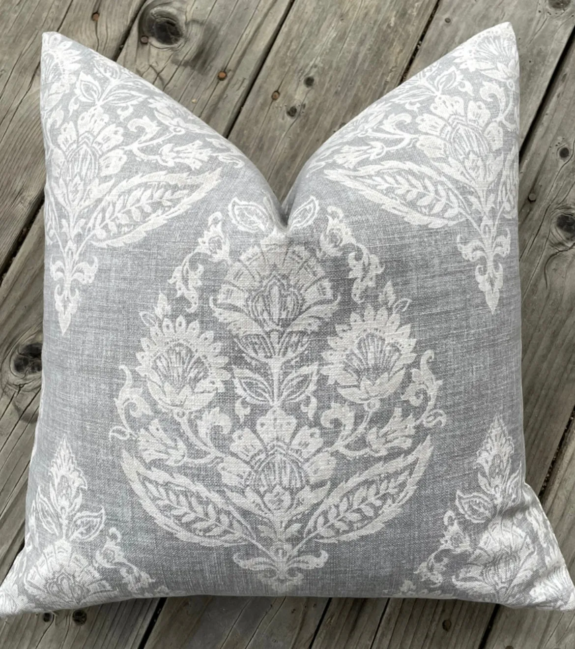 Antique Blue Damask Pillow Cover / Blue Beige Floral Cushion / Damask Pillow Cover / French Country Pillow Cover / Block Print Pillow Cover