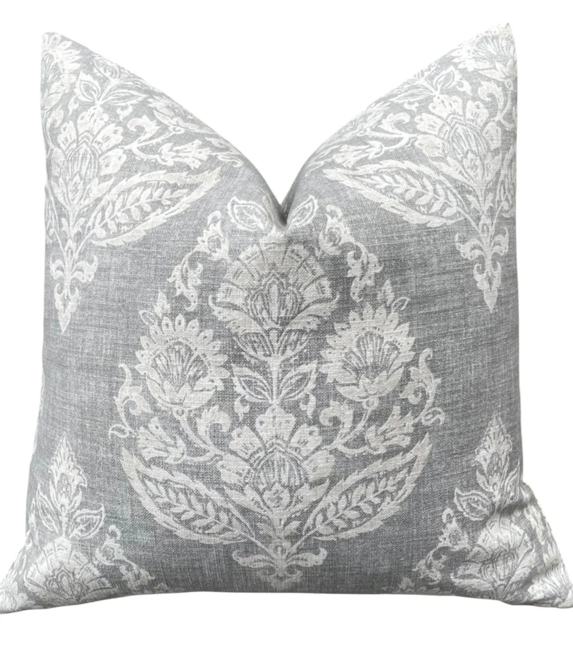 Antique Blue Damask Pillow Cover / Blue Beige Floral Cushion / Damask Pillow Cover / French Country Pillow Cover / Block Print Pillow Cover