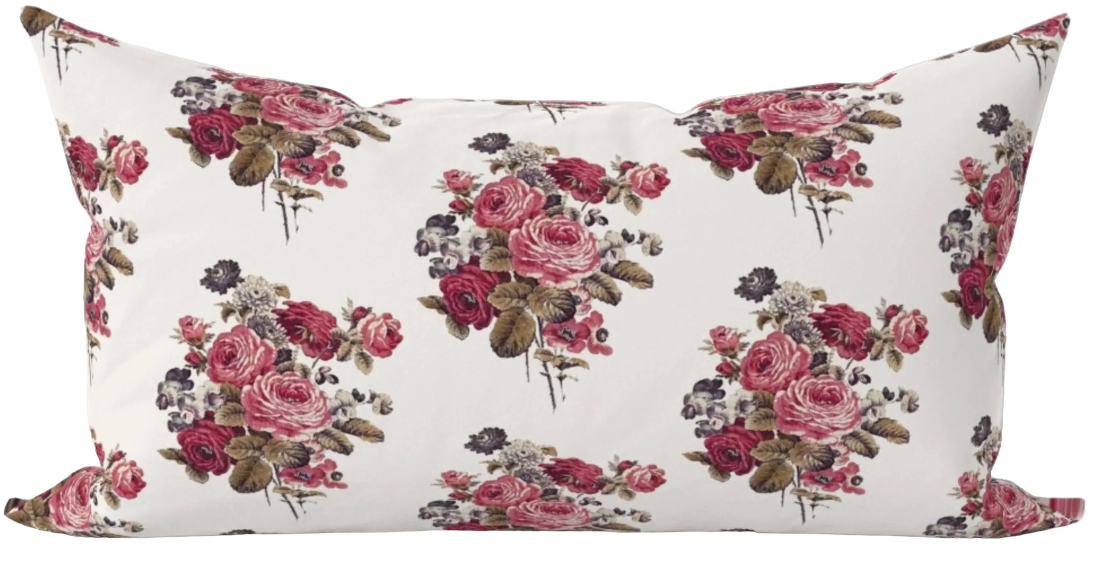 Antique French Roses and Poppies Linen Pillow Cover: Faded Burgundy