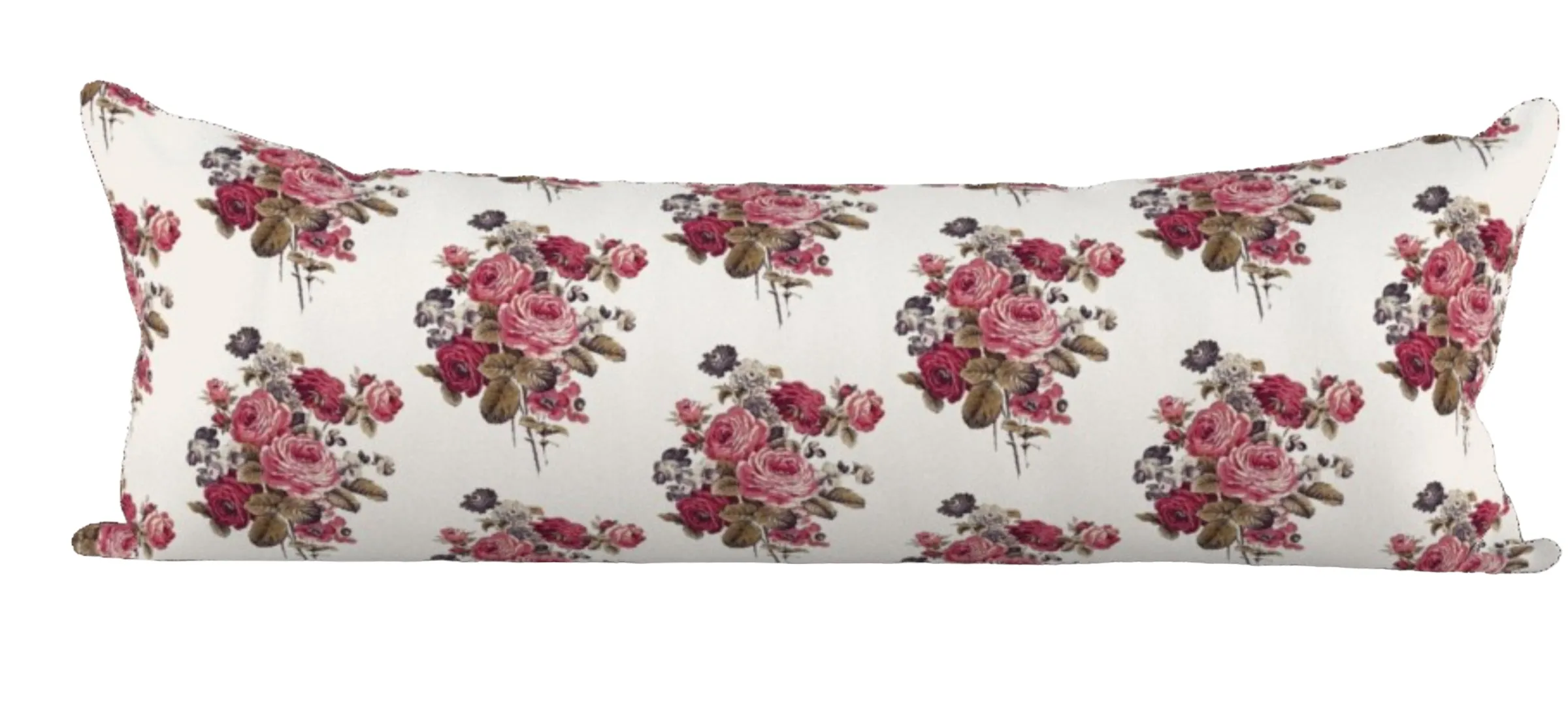 Antique French Roses and Poppies Linen Pillow Cover: Faded Burgundy