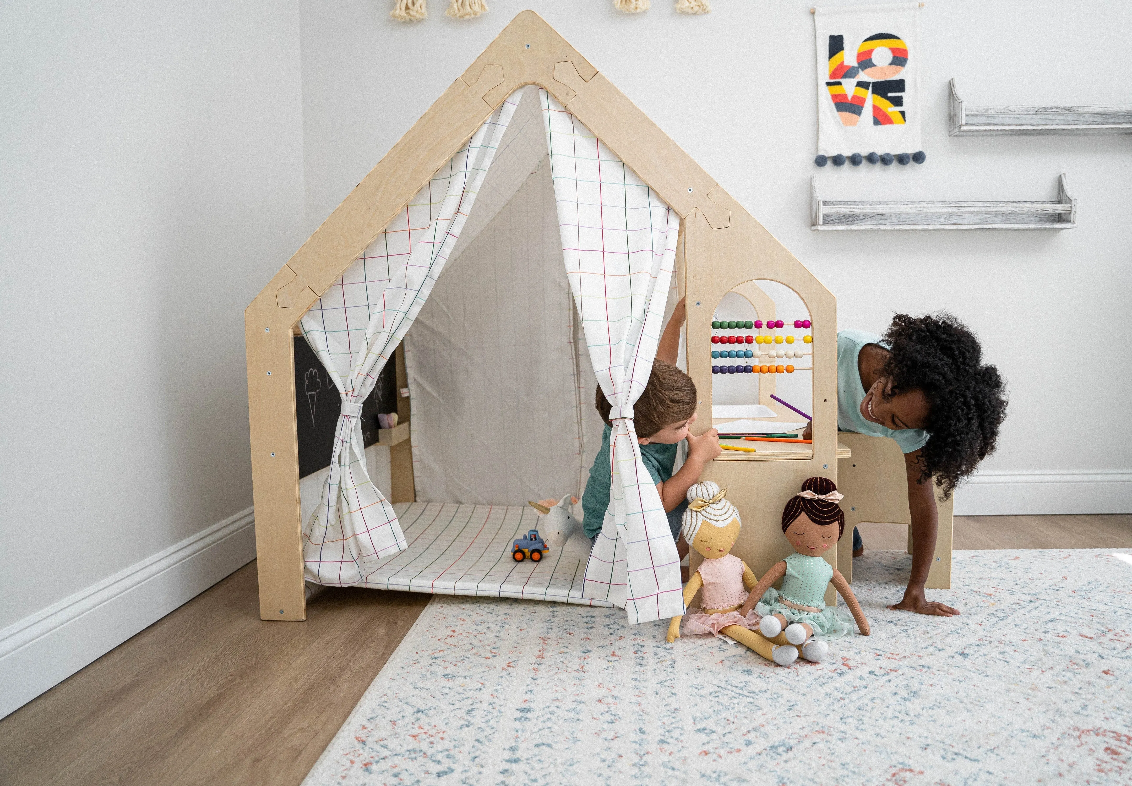 Avenlur Flair - Wooden 5 In 1 Indoor Playhouse Play Tent with Desk Table