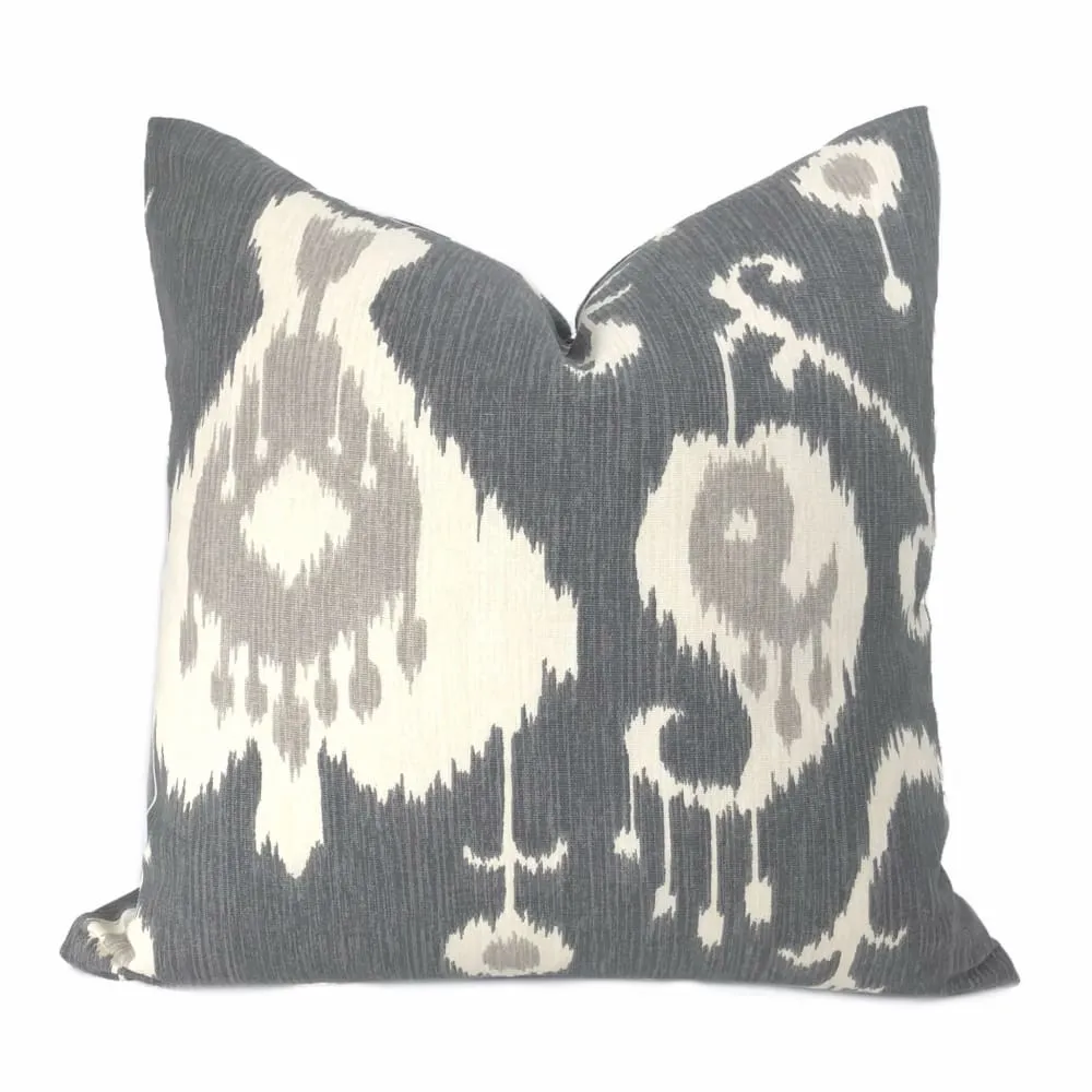 Batam Gray Beige Cream Ikat Cotton Print Pillow Cover