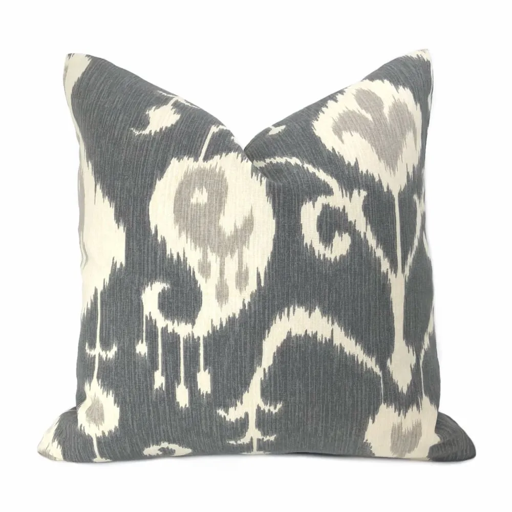 Batam Gray Beige Cream Ikat Cotton Print Pillow Cover