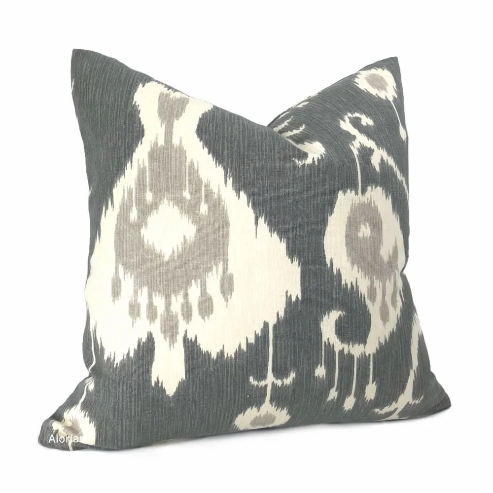 Batam Gray Beige Cream Ikat Cotton Print Pillow Cover