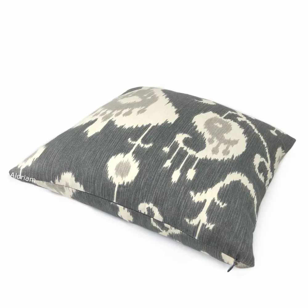 Batam Gray Beige Cream Ikat Cotton Print Pillow Cover