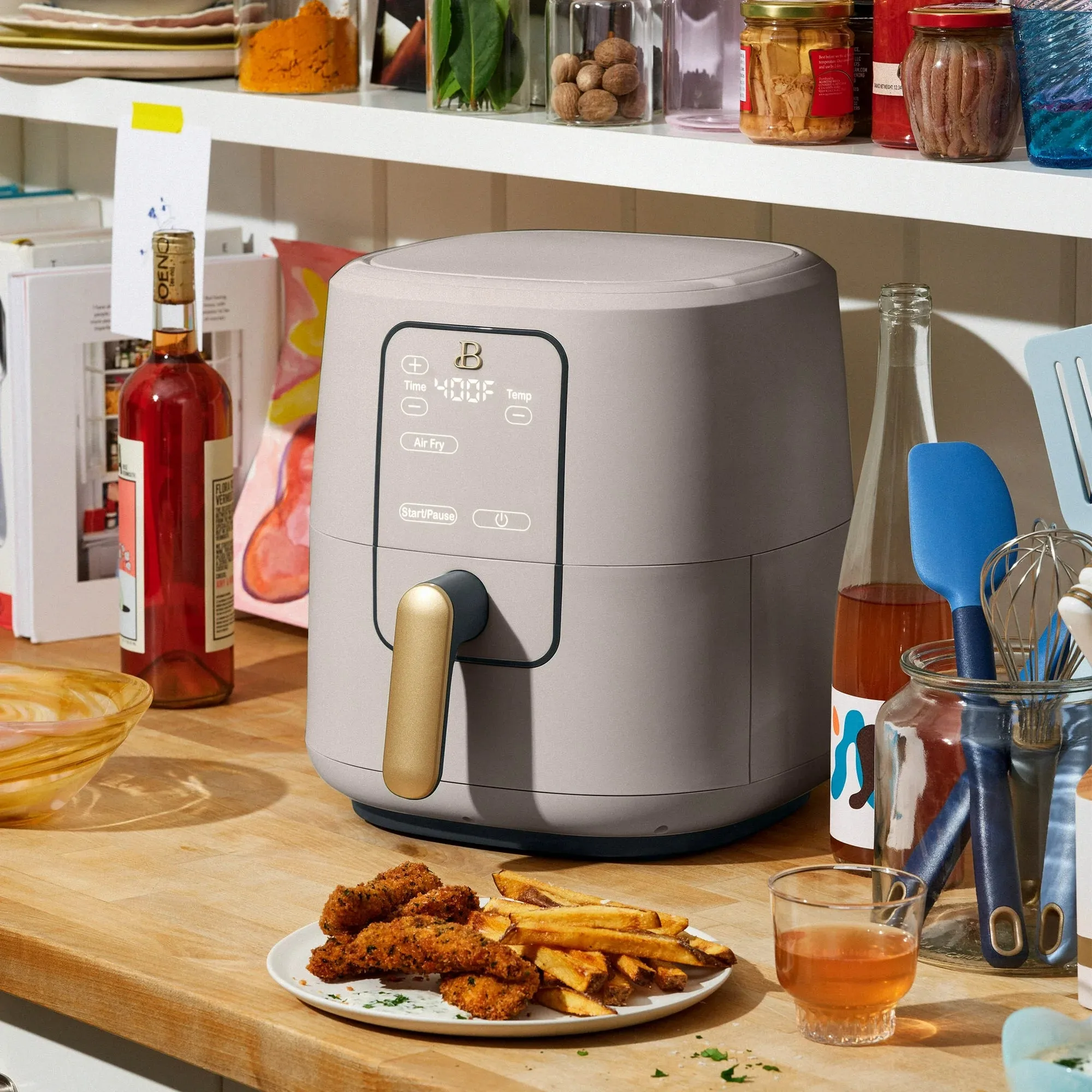 Beautiful 19452 6 Qt Air Fryer with Turbo Crisp Technology and Touch-Activated Display, Porcini Taupe