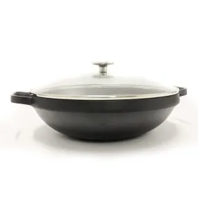 BergHOFF GEM Non-stick 12.5" Chinese Wok 5.7Qt., Black, Glass Lid