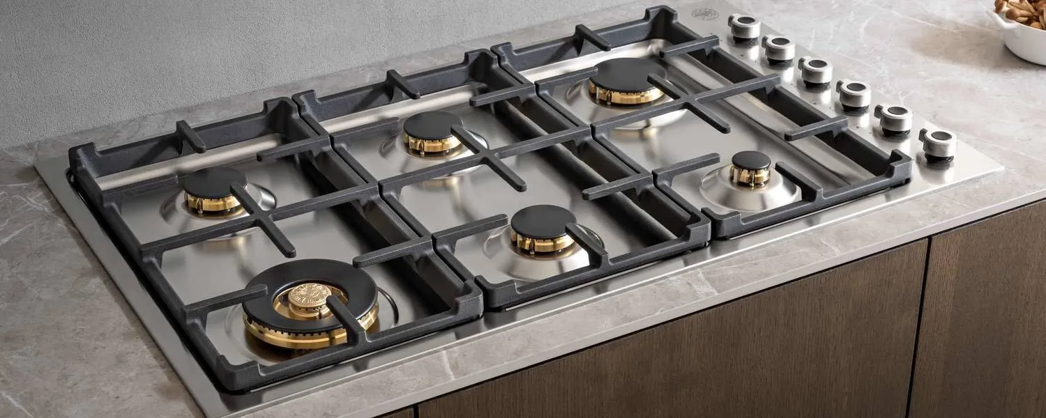 Bertazzoni PROF366QBXT 36 Drop-In Gas Cooktop 6 Brass Burners Stainless Steel