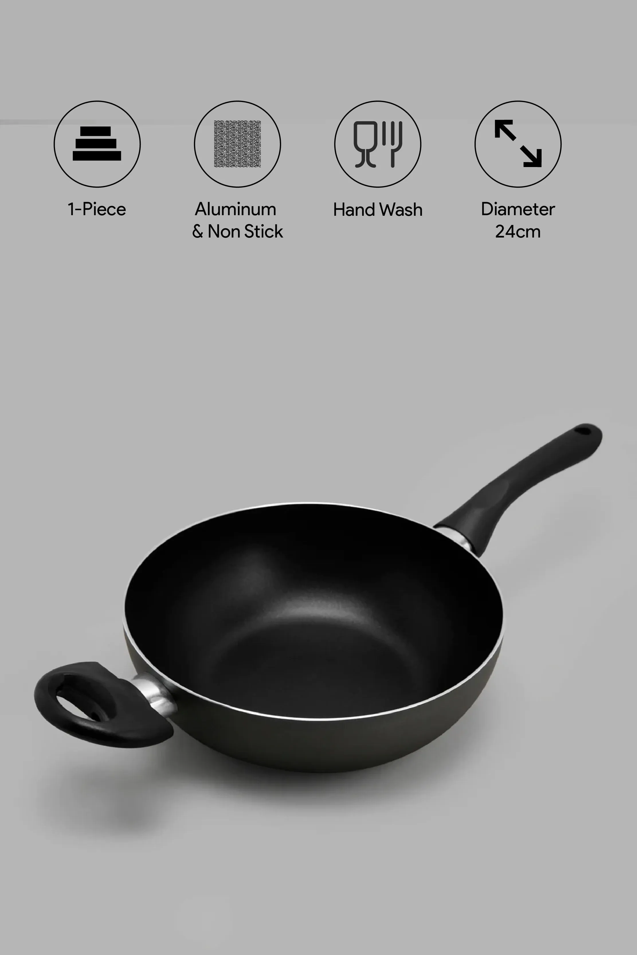 Black Aluminum Non Stick Wok Pan (24Cm)