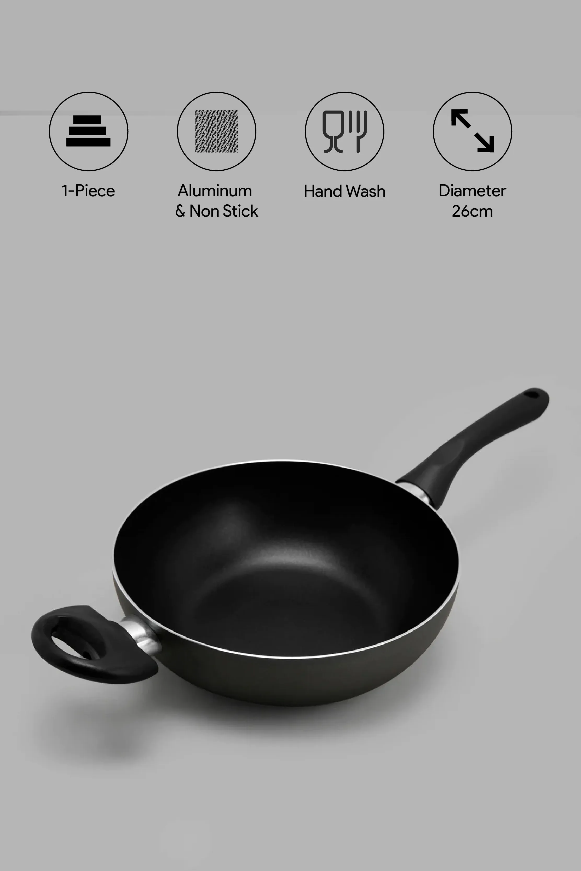 Black Aluminum Non Stick Wok Pan (26Cm)